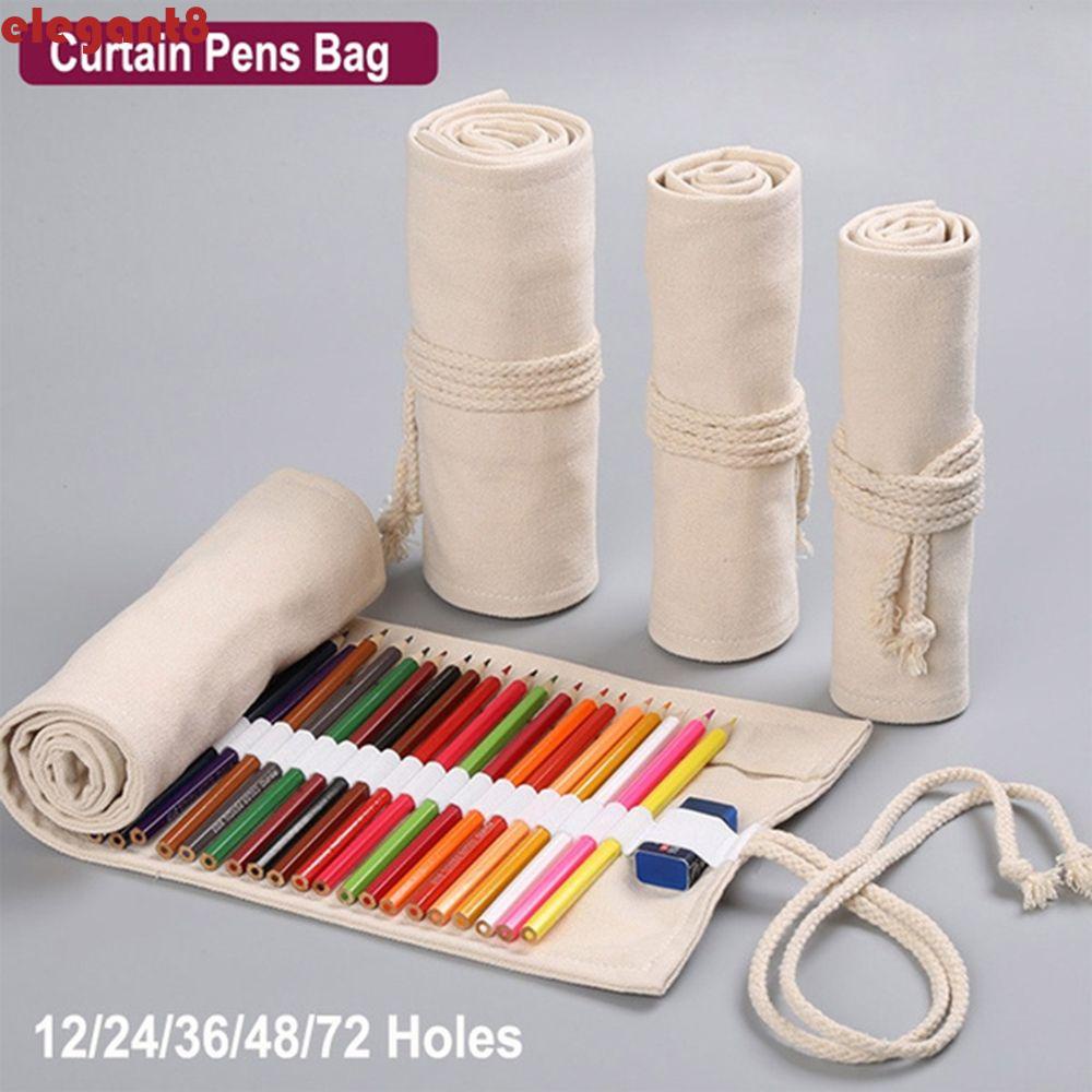 Túi Cuộn Đựng Cọ Trang Điểm Bằng Vải Canvas Thanh Lịch Tiết Kiệm Không Gian Ốp