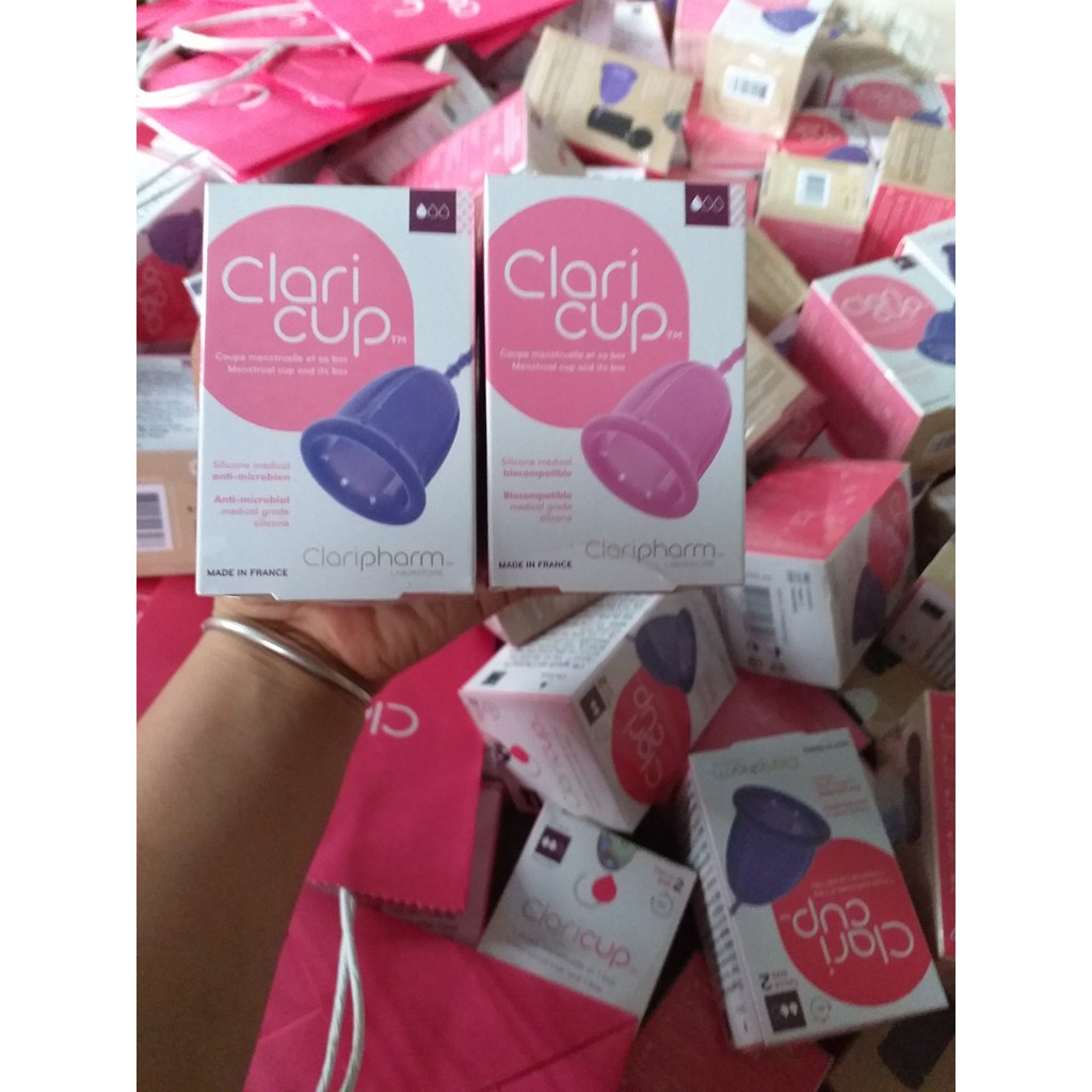 Cốc Clari cup, có 2 màu, đủ size tặng cốc tiệt trùng, túi