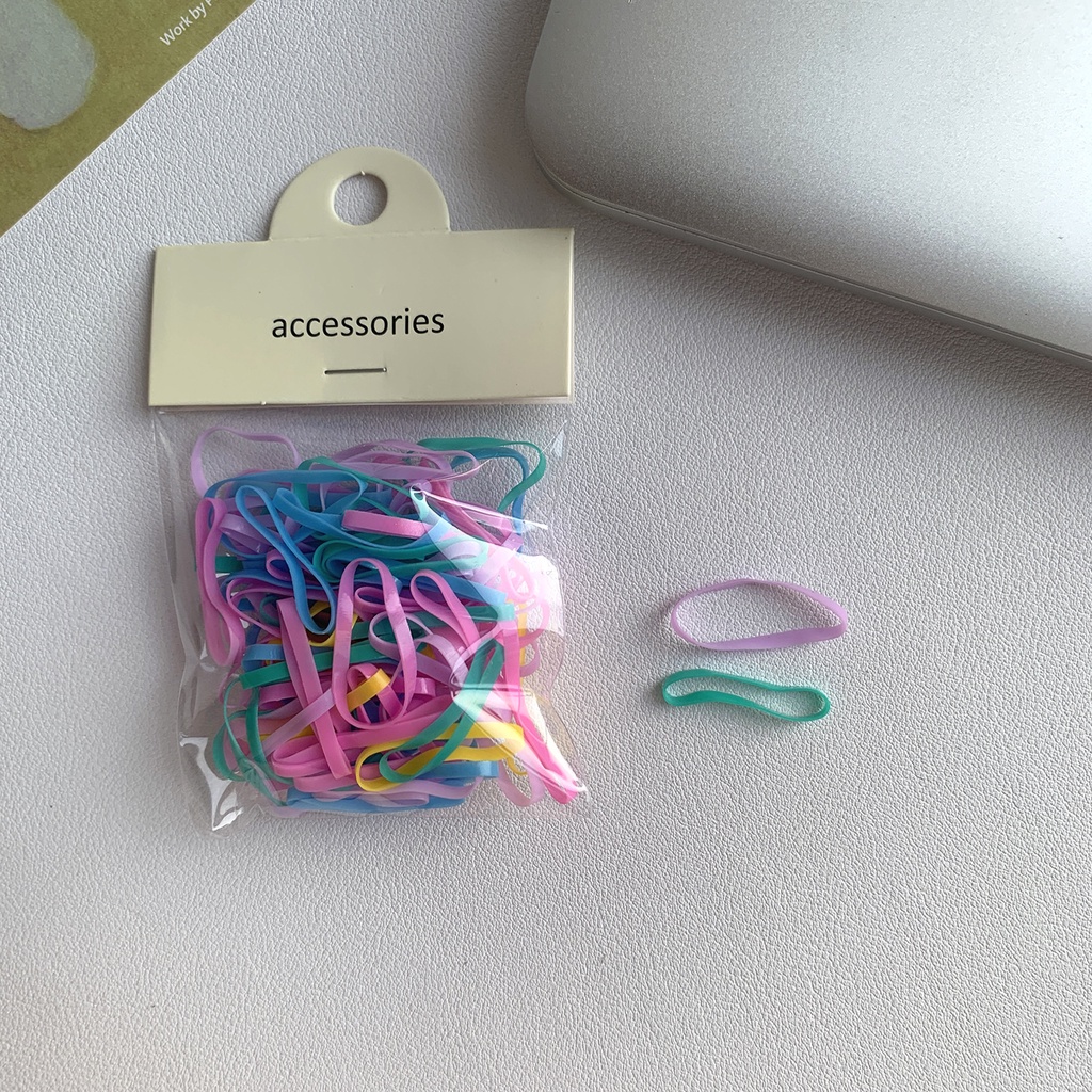 Set 100 Dây Thun Buộc Tóc Nhiều Màu Sắc Dày Dặn Độ Co Giãn Cao Dành Cho Nữ