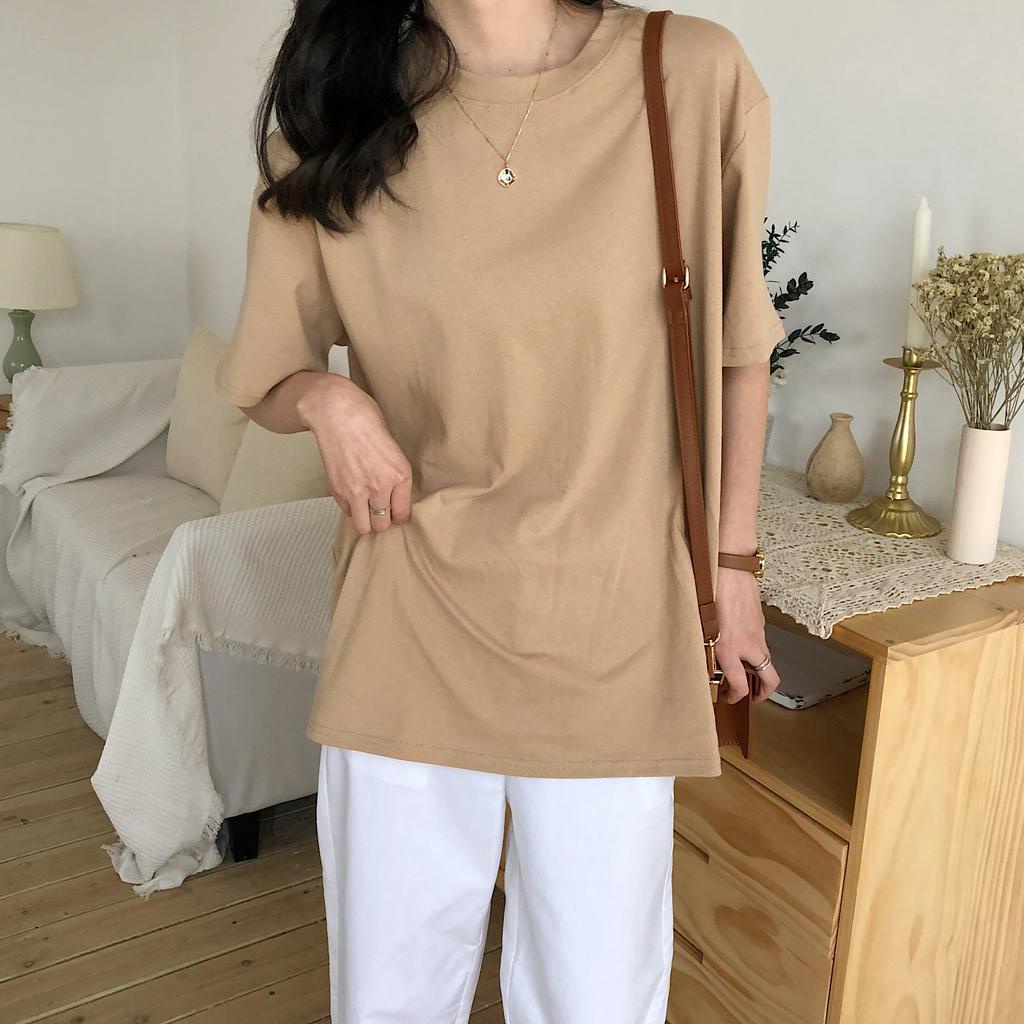 Áo Thun Tay Ngắn Cổ Tròn Màu Trơn Đơn Giản 32820