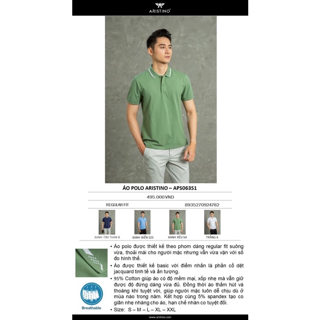 Áo thun polo nam có cổ bẻ cao cấp Aristino  dáng suông chất Cotton mềm mát thấm hút tốt APS063S1