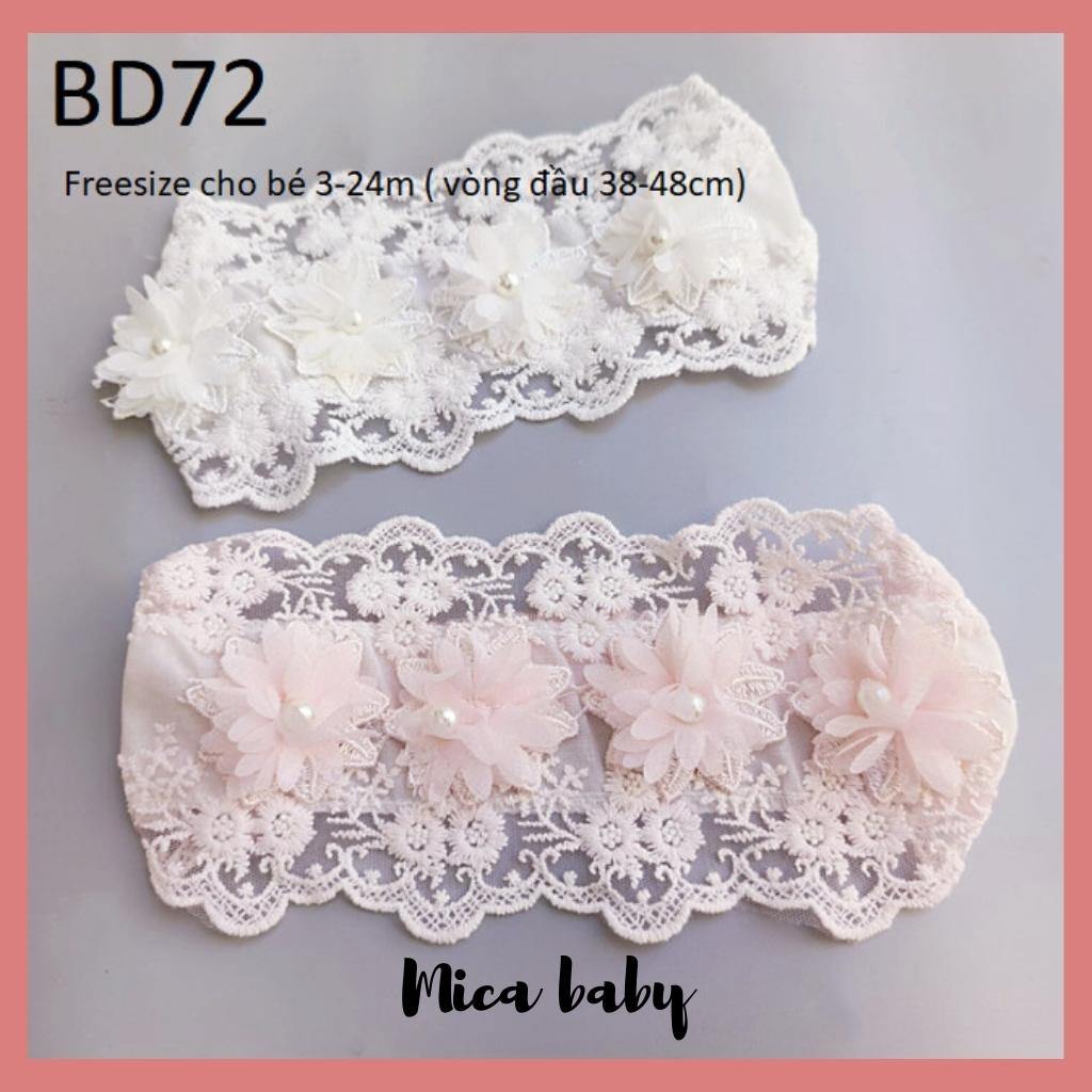 Băng đô turban cho bé vải ren mềm đính hoa xinh xắn đáng yêu BD72 Mica baby