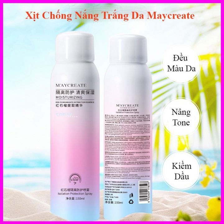 [Xịt Chống Nắng] trắng Da Nâng tông Spf35 Maycreate 150ml