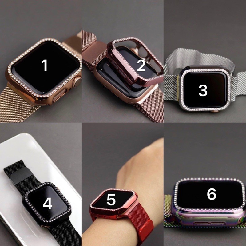 dây thép không gỉ và ốp viền đính đá cực xịn dành cho applewatch