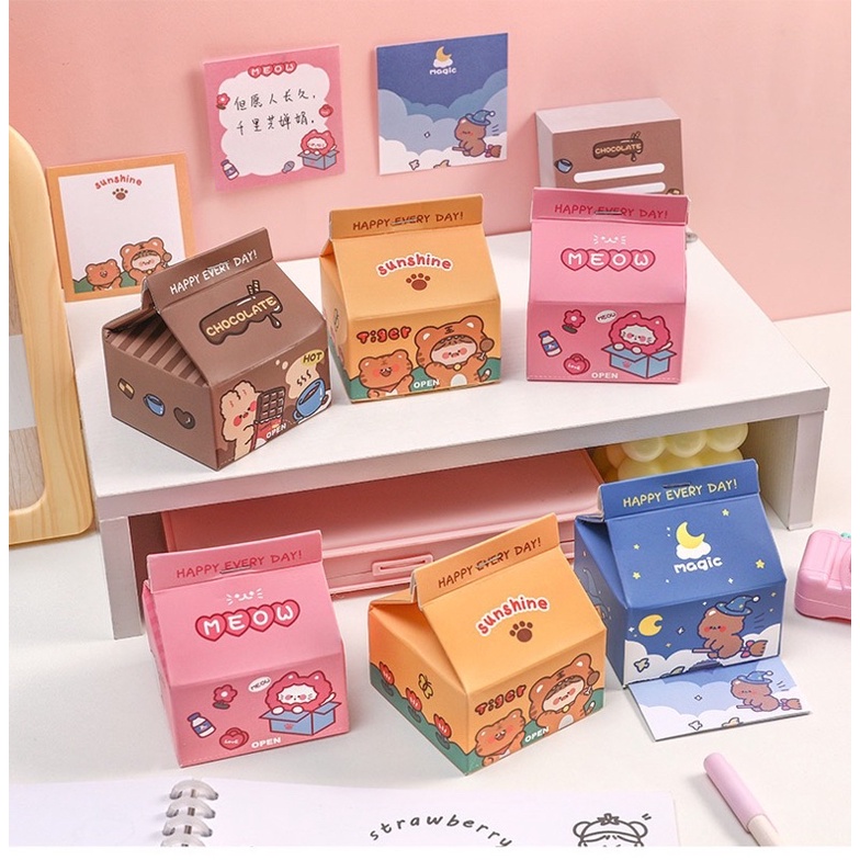 Giấy note/ giấy ghi chú hình hộp sữa 200 tờ siêu dễ thương