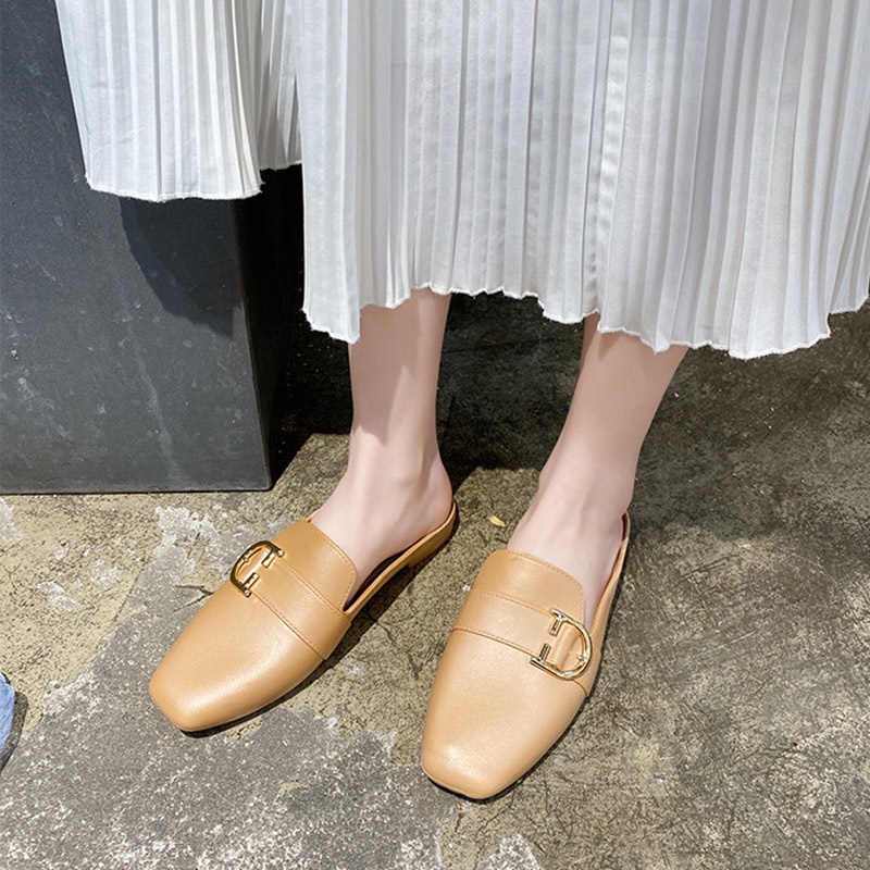 Dép bít mũi IELGY gót thấp phối khóa kim loại thời trang cho nữ