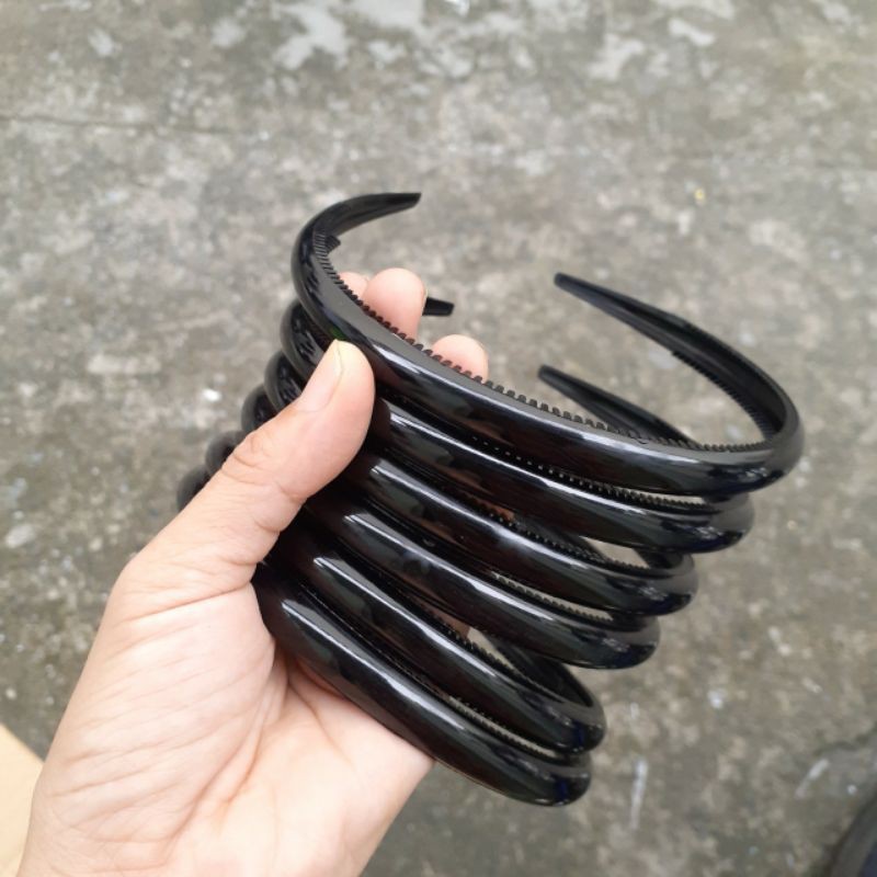 Bờm Cài tóc trơn đen nhựa mềm bản 1.2cm (1 cái)