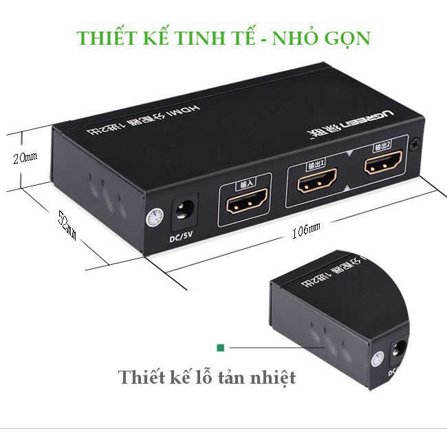 Bộ chia HDMI 1 ra 2, 4, 8 Ugreen 40201,40202,40203 hỗ trợ độ phân giải cao - Hàng Chính Hãng
