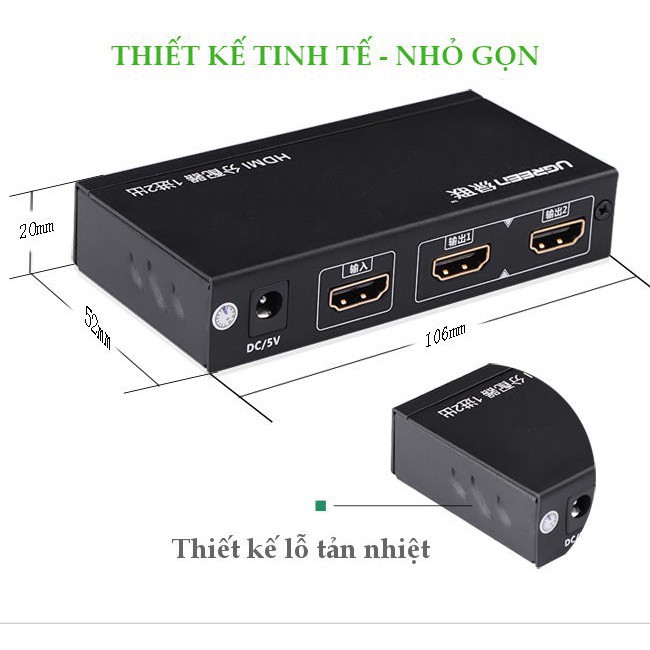 Bộ chia HDMI 1 ra 2 Ugreen 40201 hỗ trợ 1.4v, 3D chất lượng cao ✔Hàng Chính Hãng✔