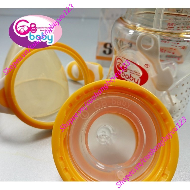 Bình sữa 180ml Cổ rộng PPSU Cao cấp có tay cầm, có van chống sặc GB Baby (Tặng 1 núm ty GB-baby, Que thông tắc sữa)