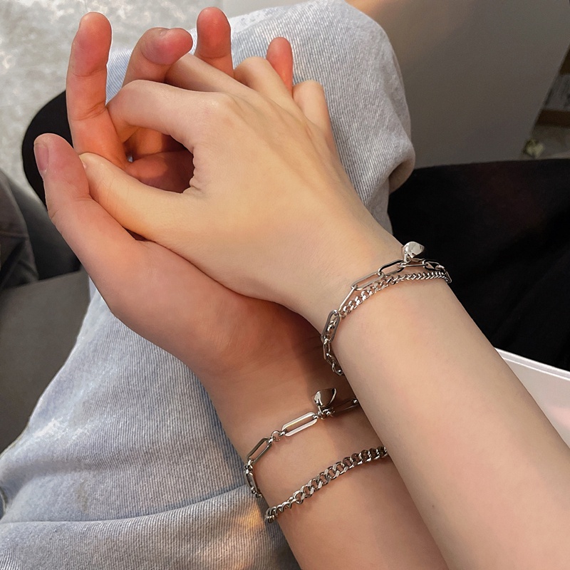 Vòng Tay Hai Lớp Hình Trái Tim Có Từ Tính Phong Cách Hàn Quốc Cho Cặp Đôi