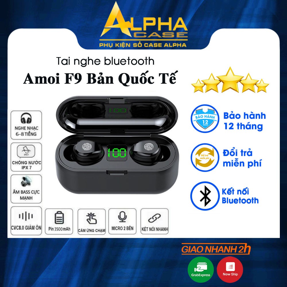 Tai nghe Bluetooth AMOI F9 bản QUỐC TẾ 2021 cảm ứng Bluetooth 5.0 Pin 280 tích hợp sạc dự phòng 1 đổi 1 casealpha