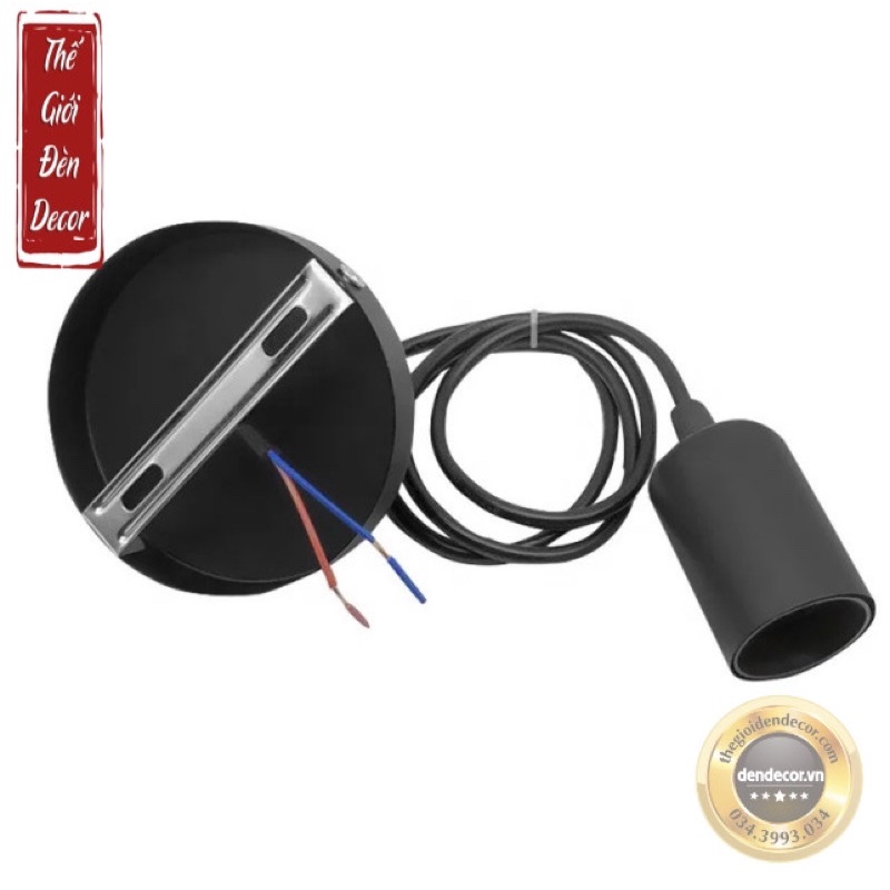 Bộ Dây đui thả đế ốp trần đèn decor T042, dây đèn thả màu trắng ,đen lắp ngoài trời kín nước trang trí quán cafe,shop