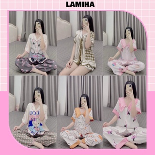 Đồ ngủ đồ bộ pijama lụa tay ngắn quần dài chất liệu latin mango sang chảnh