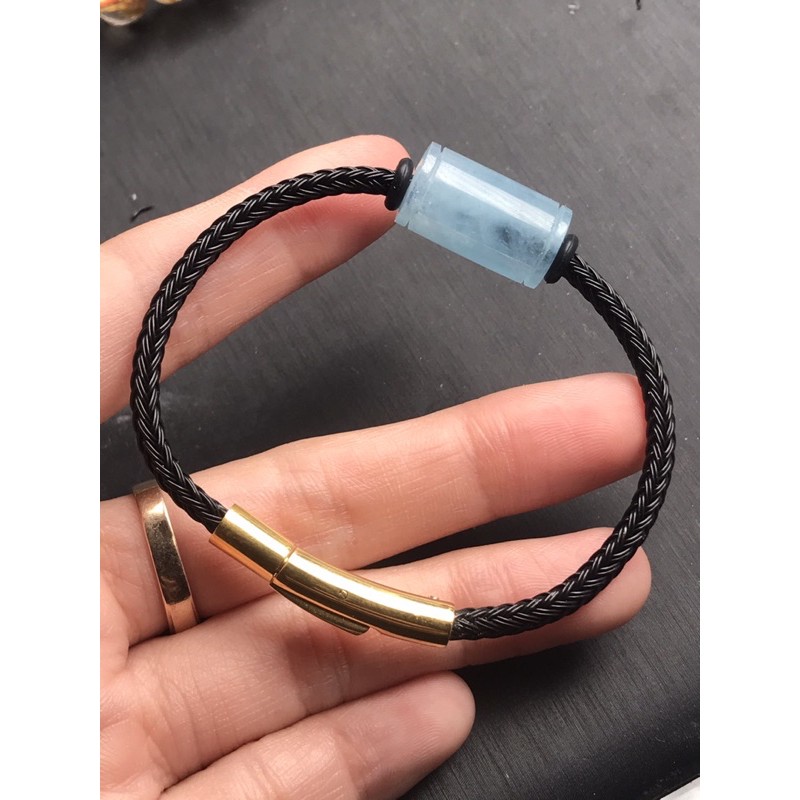 vòng tay lu thống aquamarine dây lõi thép 2 mm khoá bấm đinh