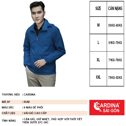 Áo Gió Nam 2 Lớp 𝐂𝐀𝐑𝐃𝐈𝐍𝐀 𝑺𝒂̀𝒊 𝑮𝒐̀𝒏 Chất Liệu Gió Trơn Lót Lưới Cao Cấp Cản Gió Cản Bụi Chống Nắng Gọn Nhẹ Mã 9GM