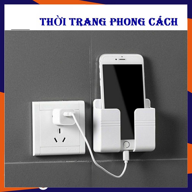 Kệ Dán Tường Đỡ, Sạc Điện Thoại - Có Móc Treo Giữ Dây Điện tiện lợi