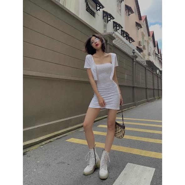 SET ĐẦM BODY DÂY RÚT EO VÀ ÁO KHOÁC MỎNG