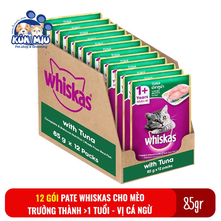 Combo 12 gói Thức ăn cho mèo Pate Whiskas gói 80gr