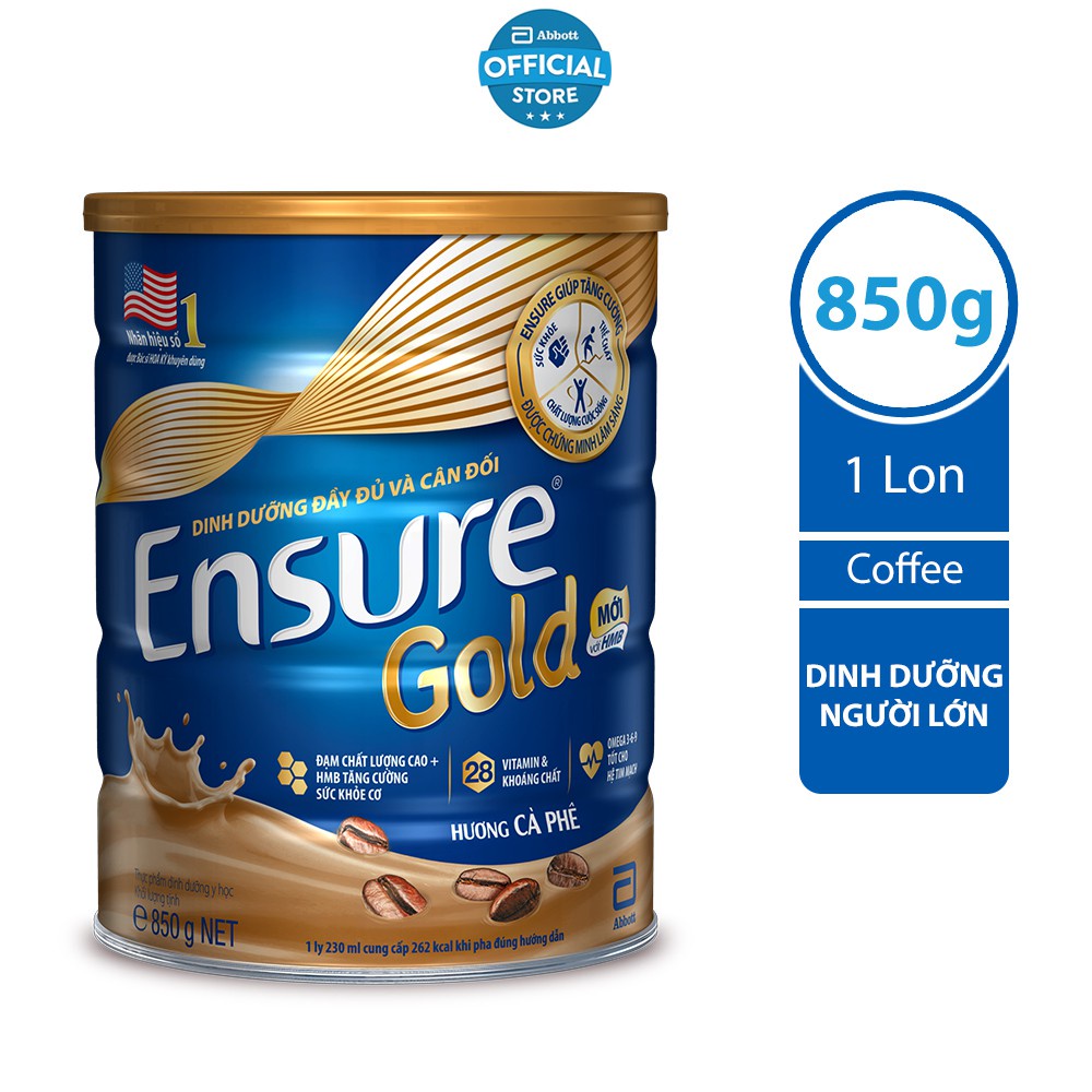 Sữa bột Ensure Gold Abbott hương Cà Phê (HMB) 850g