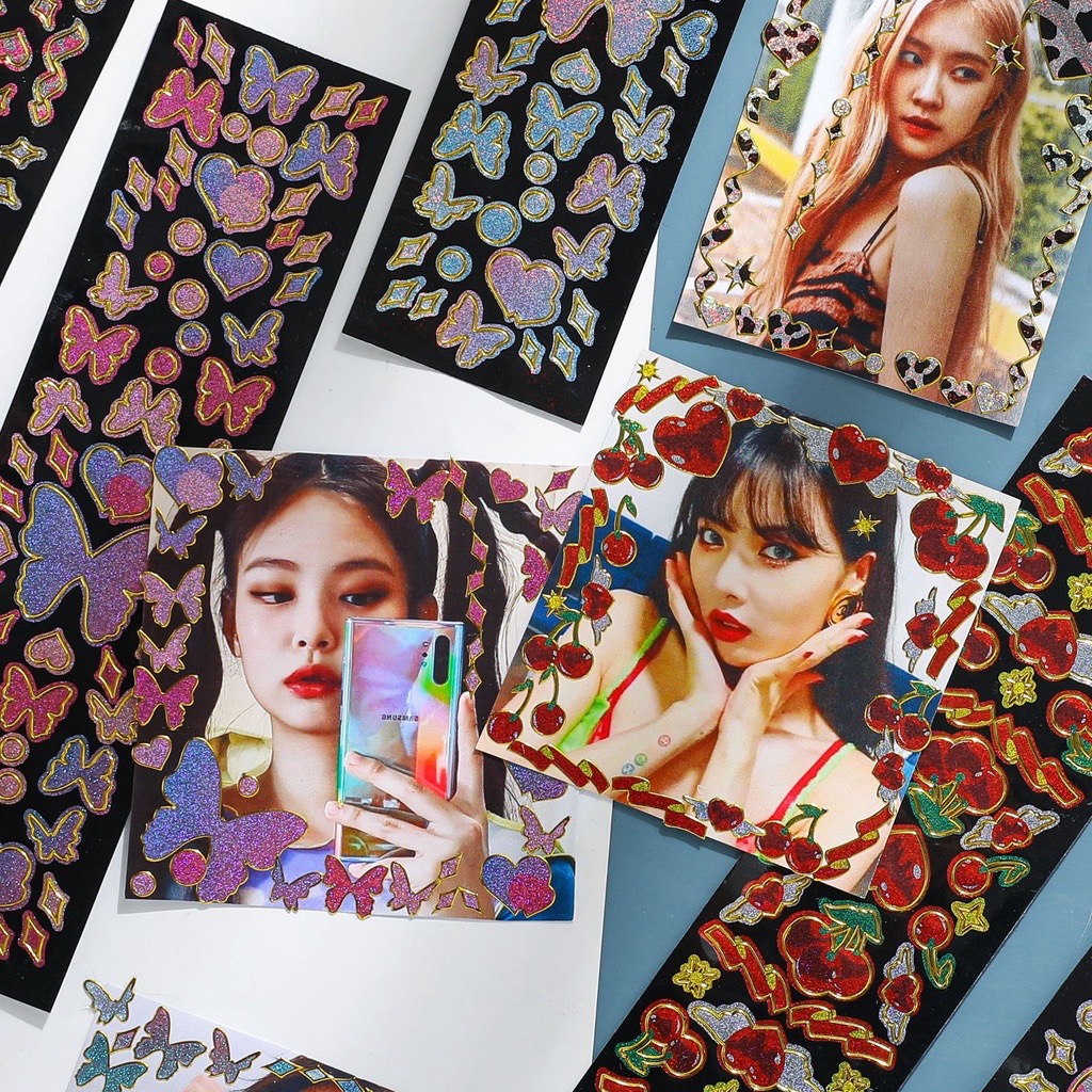 Sticker trang trí toploader: kuromi, melody, confetti, gấu, bướm, hoa dễ thương