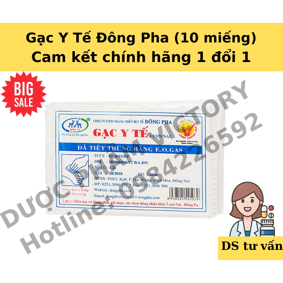 GẠC Y TẾ TIỆT TRÙNG ĐÔNG PHA (10 miếng/gói) cam kết chính hãng 1 đổi 1