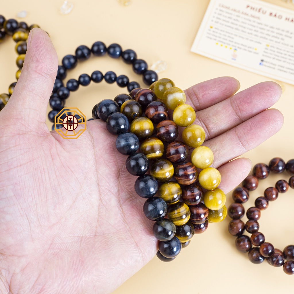 Vòng Tay Phong Thủy Đá Mắtt Hổ Vàng Đỏ Xanh Tự Nhiên nam nữ Mệnh Kim Mộc Thủy Hỏa Thổ - Phong Thủy Tây Tạng
