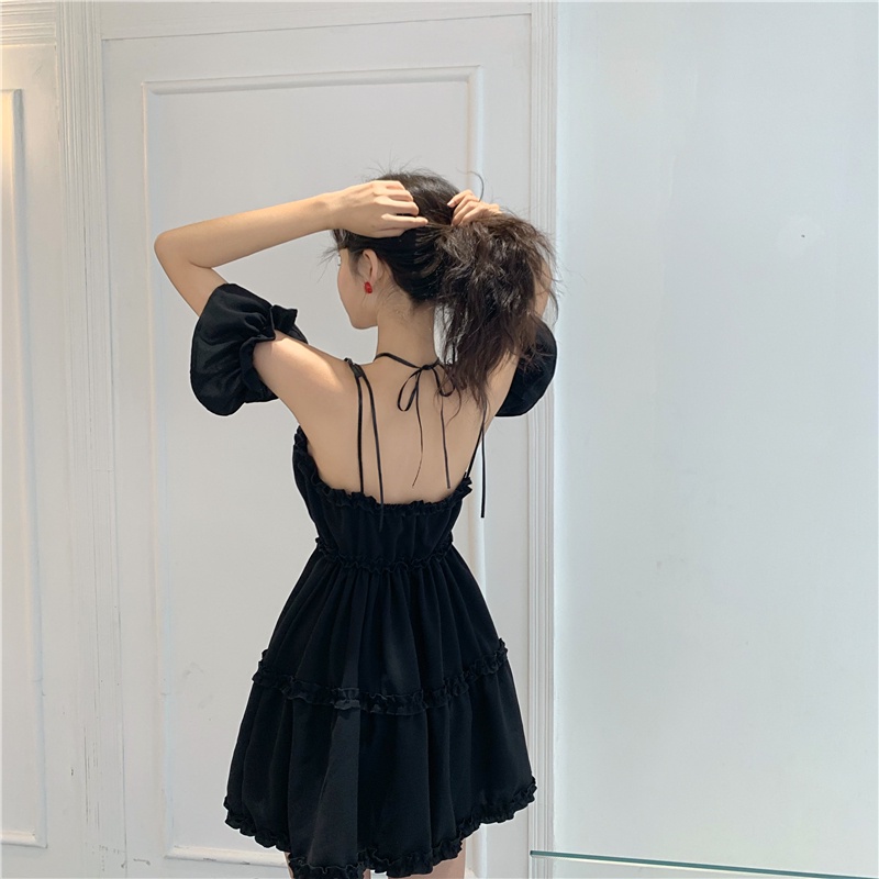 Váy đen đan dây buộc cổ, đầm Ulzzang nữ có size cho người bigsize, chất mềm mịn không nhăn Daisy Boutique SP000122