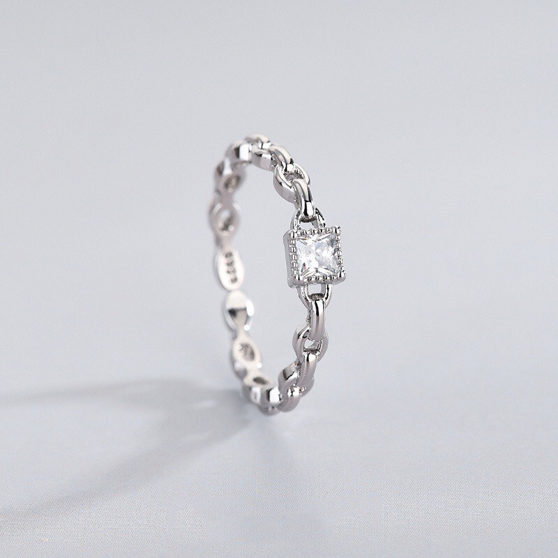 Nhẫn nữ bạc thật ổ đá vuông dạng xích chất liệu bạc ta, kiểu hở dễ đeo - Kho sỉ bạc Nhất Linh