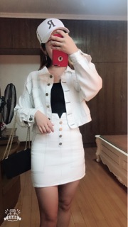 Set áo jacket bò + chân váy siêu xinh