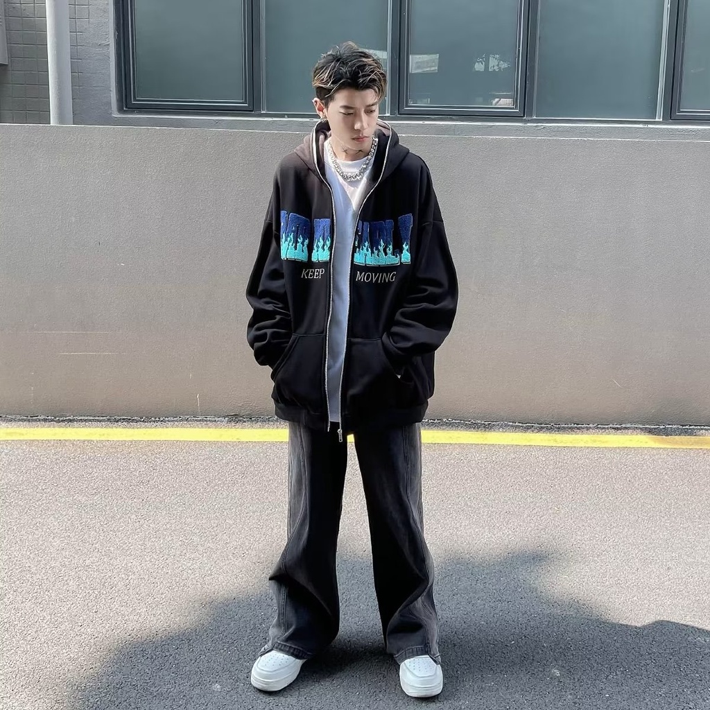 Áo Khoác Khóa Kéo Có Nón Thêu Chữ áo khoác dây kéo Đơn Giản áo khoác nam Thời Trang áo khoác hoodie Unisex