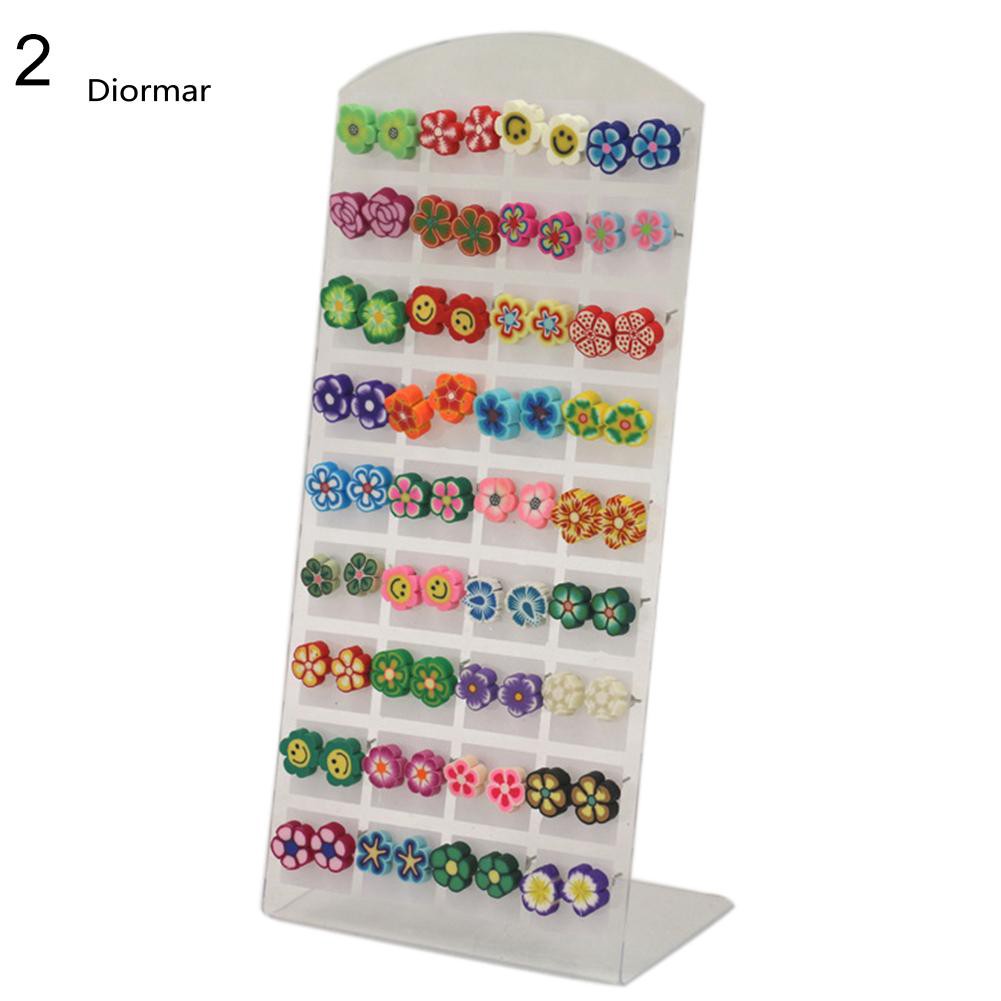 Bộ gồm 36 đôi bông tai hình động vật hoa trái cây bằng nhựa Polymer dễ thương cho nữ