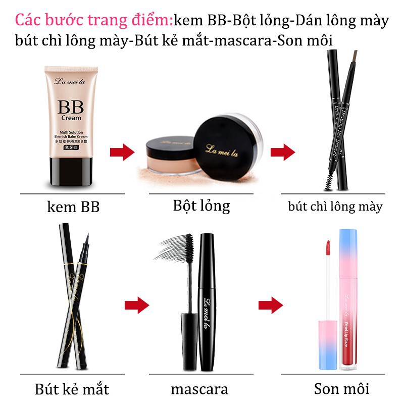 Bộ trang điểm Lameila 6 món cơ bản kem nền phấn phủ son kem mascara kẻ mày kẻ mắt bộ makeup thời thường Zentop