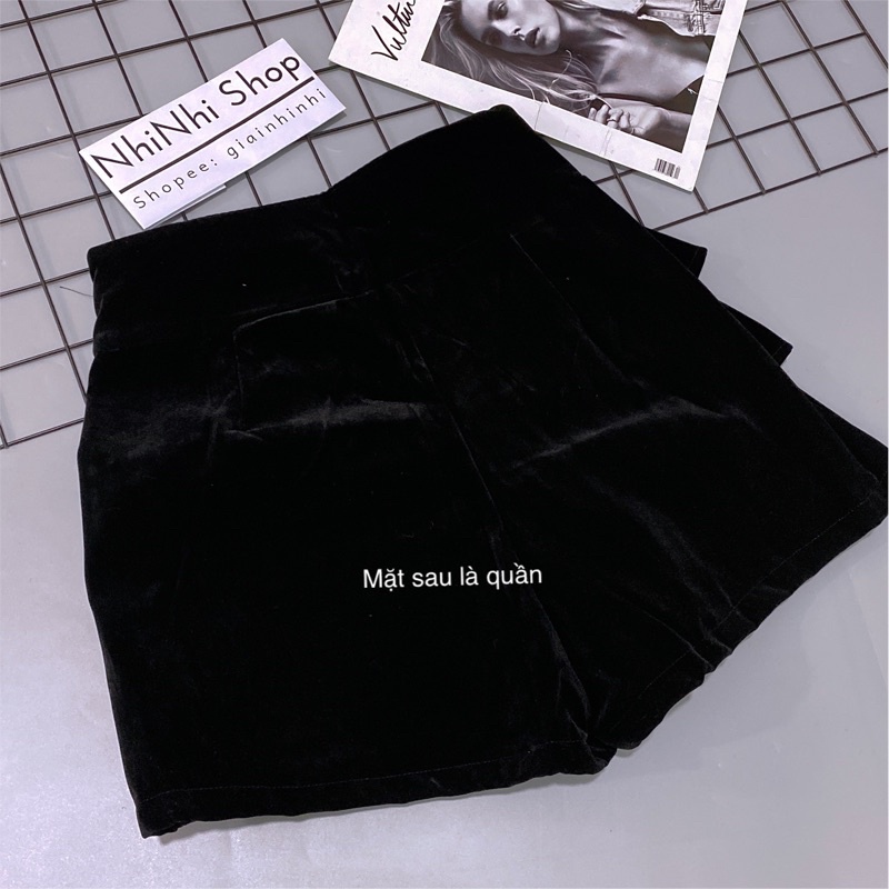 Quần short nhung tầng giả váy, Quần giả váy cạp cao QS99 - NhiNhi Shop