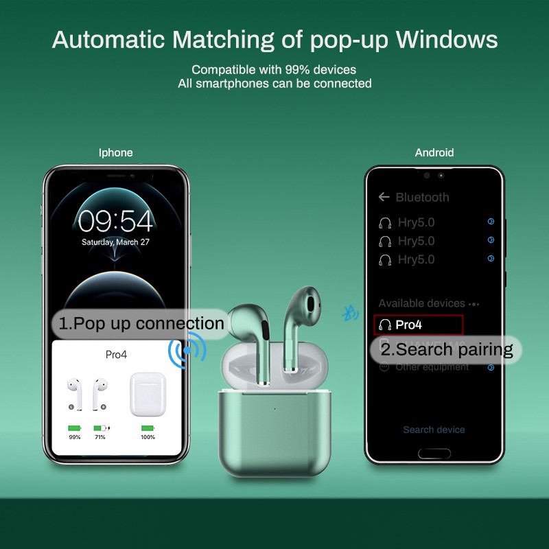 inPods airpods Tai nghe bluetooth tws pro4 nhỏ không dây hifi phong cách thể thao cho android và iphone Automatic Noise Reduction