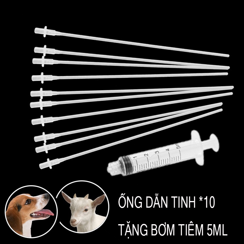 Bộ 10 ống dẫn thu tinh nhân tạo Trùng Thụ Tinh Nhân Tạo Cho Chó Dê Tặng Bơm Tiêm 5 ML Ống bơm tinh cho chó