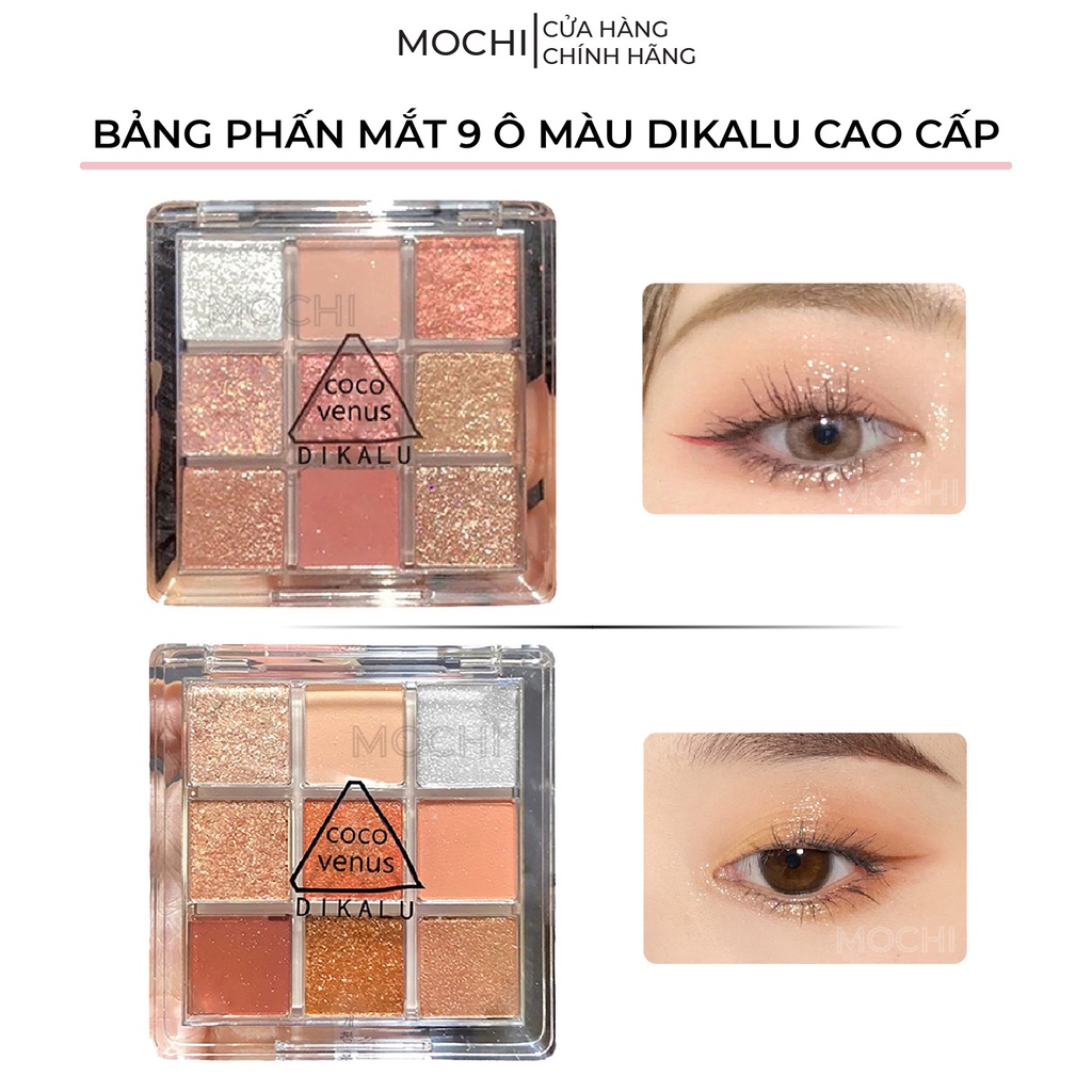 Bảng Phấn Mắt 9 Ô Màu Siêu Đẹp Tông Nâu Cam Vàng l Nhũ Lì Kim Tuyến Coco Venus DIKALU Trang Điểm Makeup Mắt MOCHI SHOP