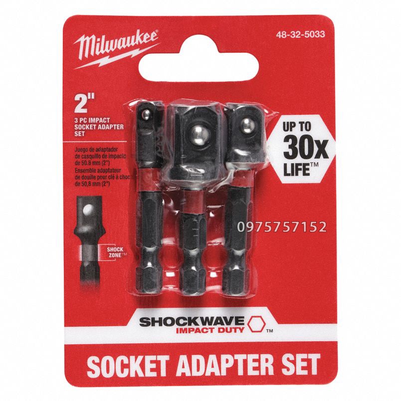 Bộ 3 đầu chuyển từ vít sang vặn khẩu Milwaukee Mỹ, bộ đầu chuyển vặn khẩu chuôi lục giác đầu 1/2 - 3/8 – 1/4 siêu cứng