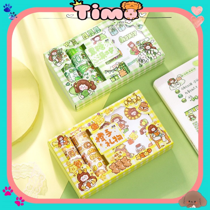 Sticker cute hình dán sổ tay mũ bảo hiểm washi tape dụng cụ bullet journal combo nhãn dán TIMO WS5