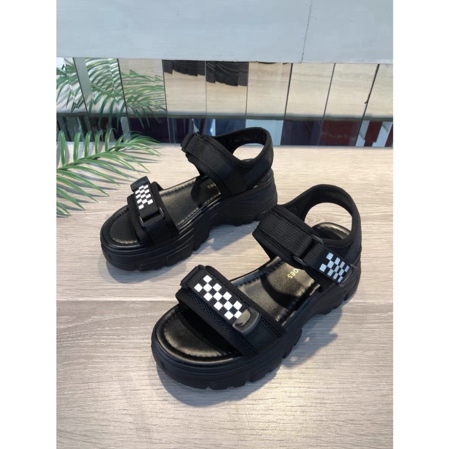 Sandal nữ độn đế 5 cm kẻ caro hot trend Xing - Hàng mới về