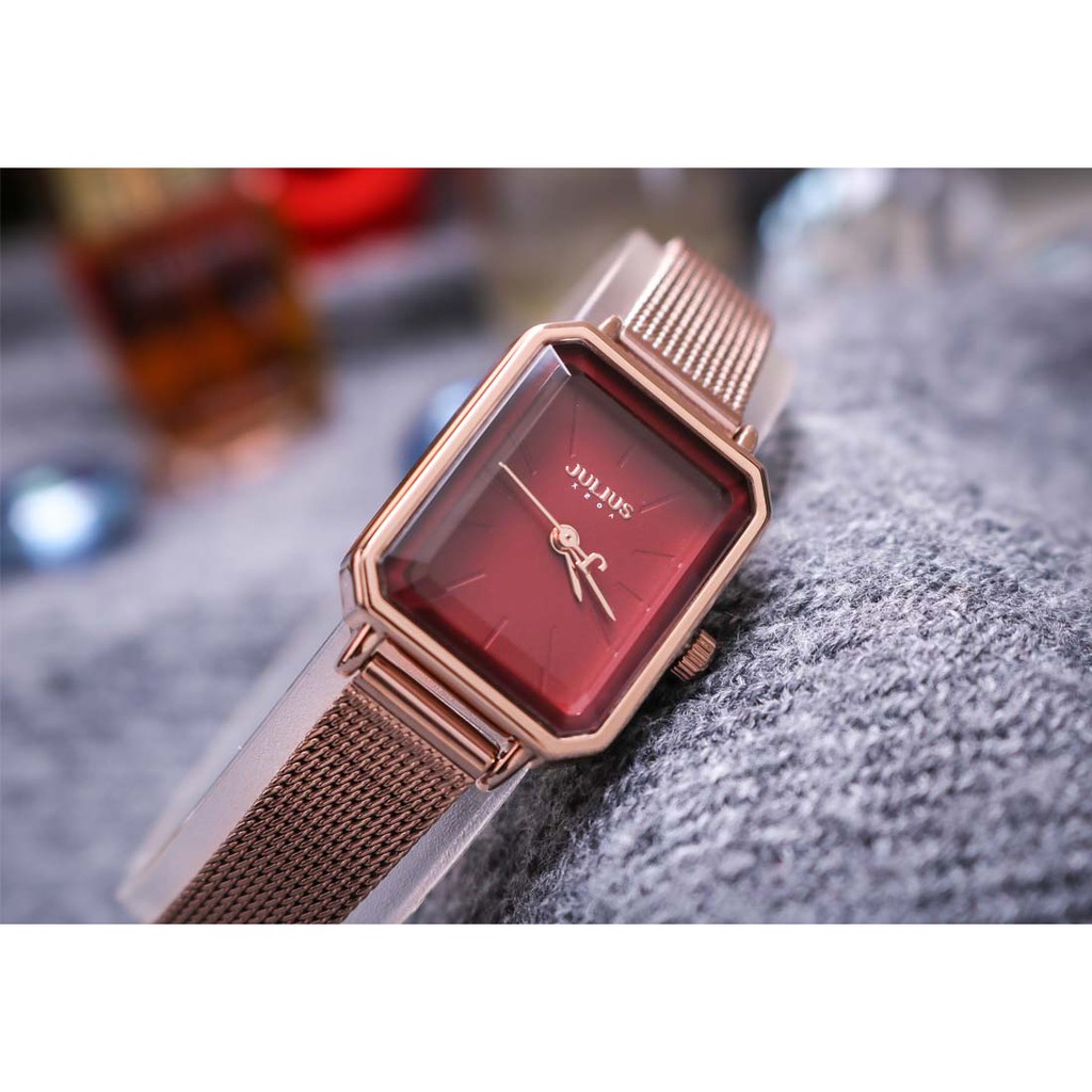 Đồng hồ nữ JA-1223B Julius Hàn Quốc dây thép (Đồng mặt đỏ)