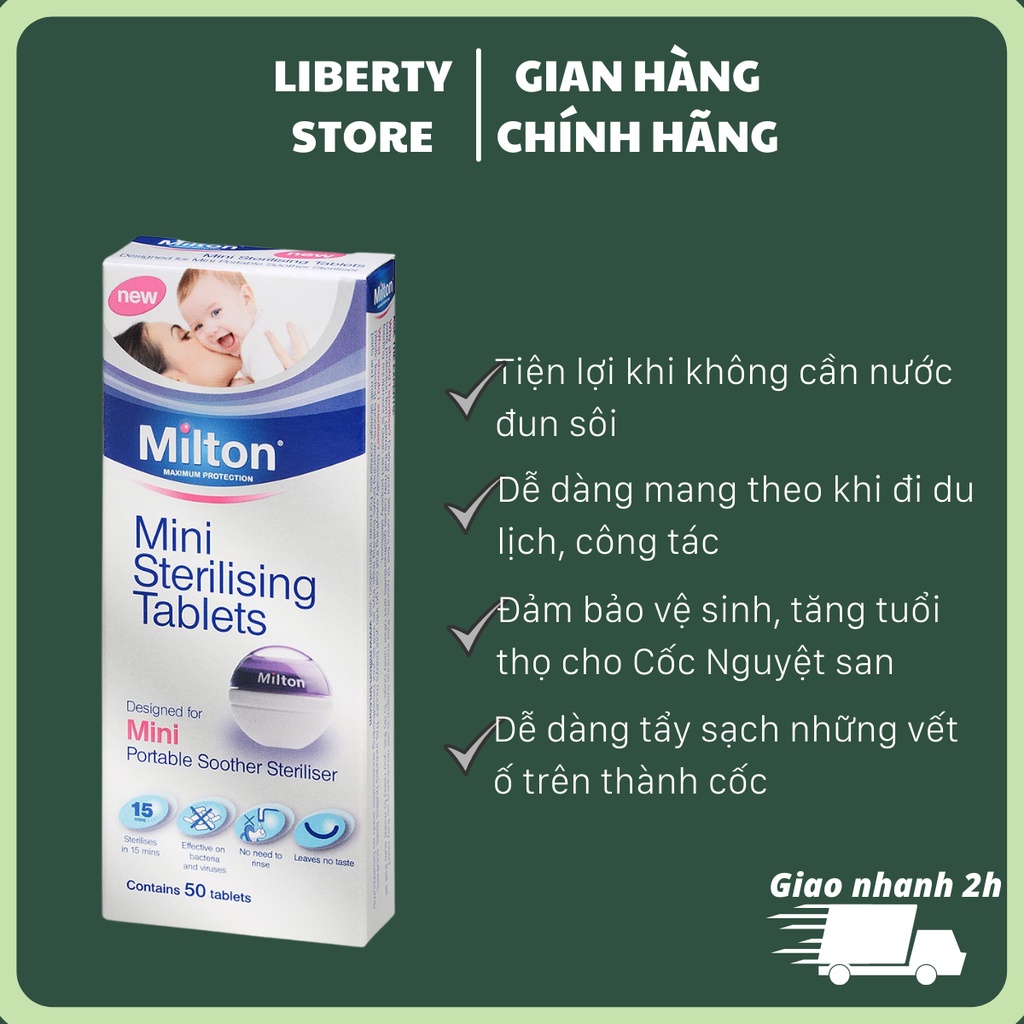 Viên tiệt trùng Milton, Hàng Anh, dùng cho cốc nguyệt san, hộp 50 viên.