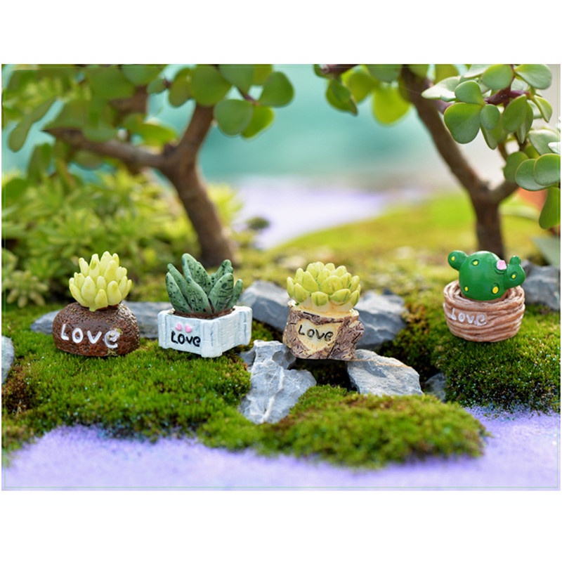 Bộ 4 Mô Hình Chậu Cây Mini Trang Trí Sân Vườn