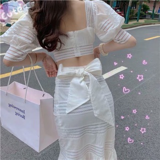 SET VÁY TRẮNG ĐUÔI CÁ CẠP CAO THẮT EO [ ORDER ]