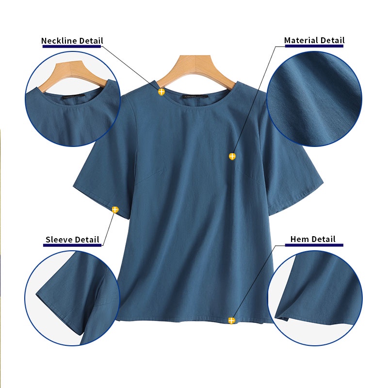 Zanzea Áo Thun Nữ Tay Lửng Cổ Tròn Màu Trơn Thời Trang