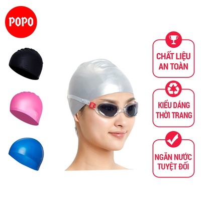Mũ bơi người lớn chùm tai chính hãng POPO cho nam, nữ, trẻ em trên 8 tuổi chất silicone an toàn