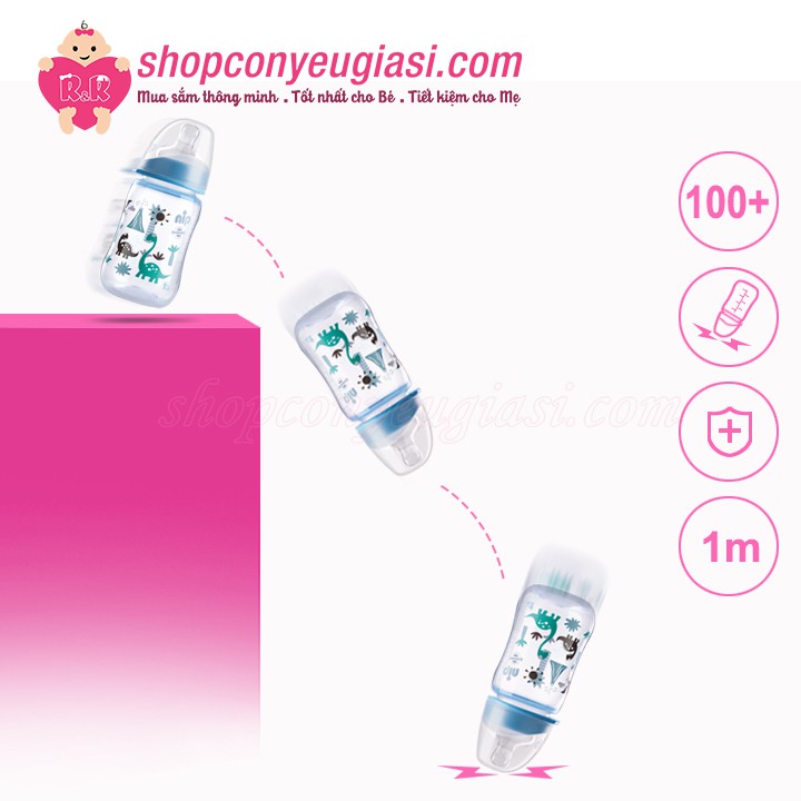 Bình Sữa NIP Nhựa PP Cổ Rộng 260ml, Núm Ti Silicon Chỉnh Nha, Chống Sặc - Made In Germany