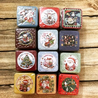 1 Hộp thiếc đựng bánh quy, kẹo noel nắp hộp in 3D 7.7x7.7x6.8cm