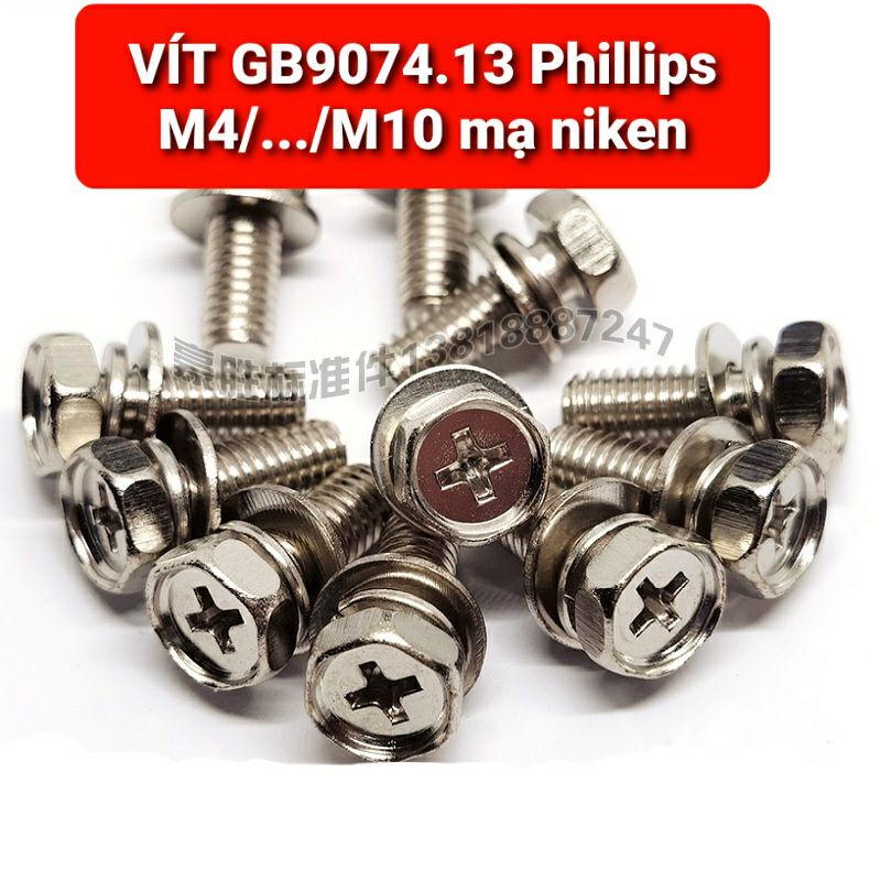 achun.vn - G9074.13 Phillips lỗ lục giác ngoài &amp; vít chữ thập mạ niken tổ hợp M4/M5/M6/M8/M10