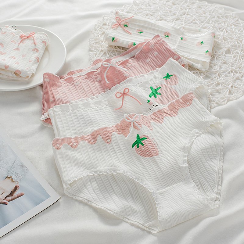 Quần lót học sinh nữ vải cotton tăm cạp nhỏ họa tiết dễ thương thích hợp cho học sinh cấp 2, cấp 3